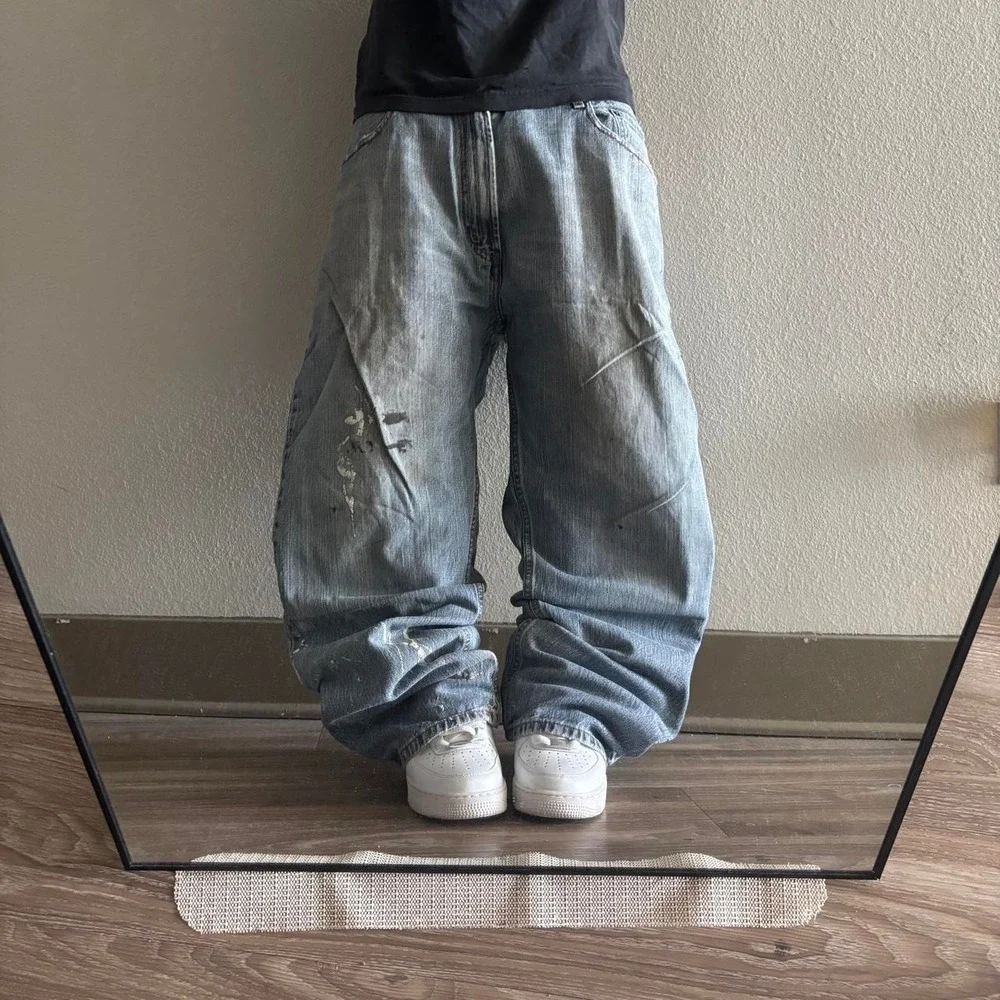 Vintage Y2K/2000s Baggy Levis 569 Light Wash Paint Skater Style Denim Jeans!